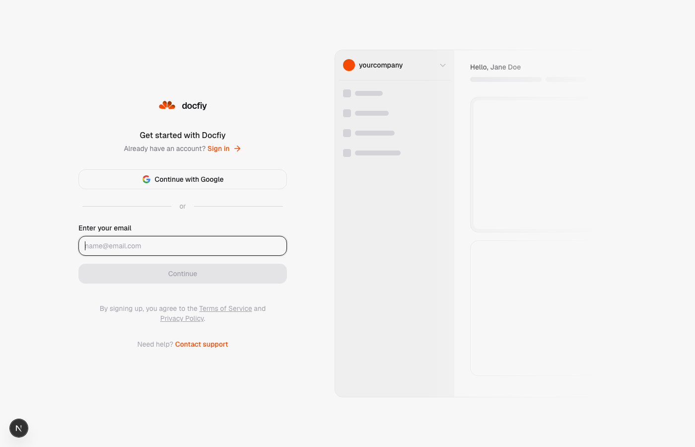 Create your Docfiy account.